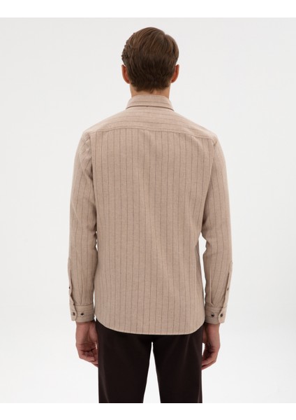 Erkek Vizon Çizgili Regular Fit Uzun Kollu Gömlek 50312366-VR052 indirimleri