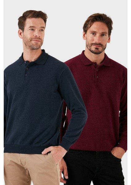 Pamuk Karışımlı Regular Fit 2'li Paket Polo Yaka Kazak Erkek Polo Yaka Kazak 456223S2