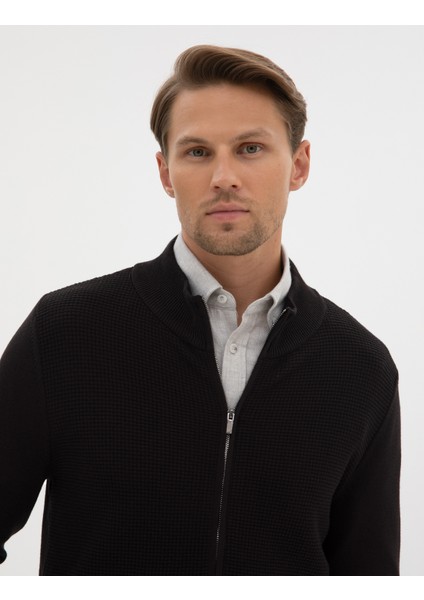 Erkek Siyah Slim Fit Fermuarlı Triko Hırka 50317341-VR046 fiyatları