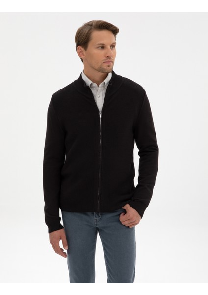 Erkek Siyah Slim Fit Fermuarlı Triko Hırka 50317341-VR046 modelleri