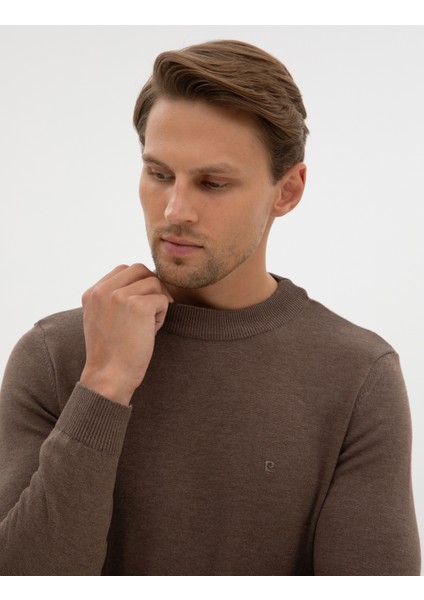 Erkek Vizon Melanj Slim Fit Çeyrek Yaka Basic Triko Kazak 50315456-VR174 fiyatları