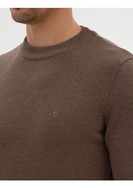 Erkek Vizon Melanj Slim Fit Çeyrek Yaka Basic Triko Kazak 50315456-VR174