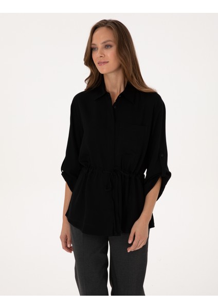 Kadın Siyah Comfort Fit Uzun Kollu Gömlek 50318228-VR046