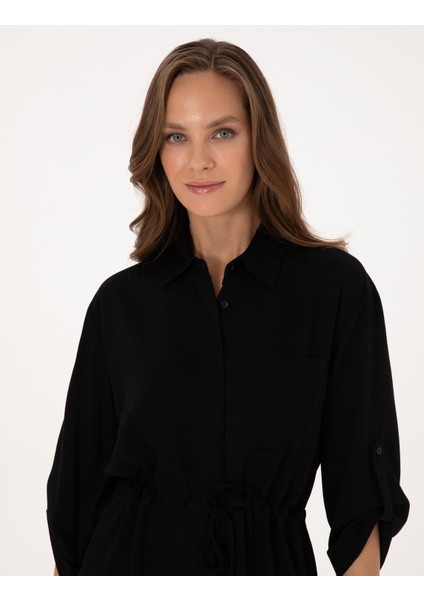 Kadın Siyah Comfort Fit Uzun Kollu Gömlek 50318228-VR046 fiyatları