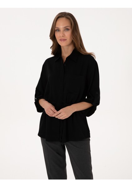 Kadın Siyah Comfort Fit Uzun Kollu Gömlek 50318228-VR046 modelleri