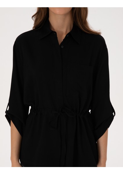 Kadın Siyah Comfort Fit Uzun Kollu Gömlek 50318228-VR046