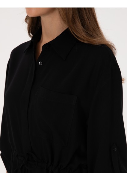 Kadın Siyah Comfort Fit Uzun Kollu Gömlek 50318228-VR046
