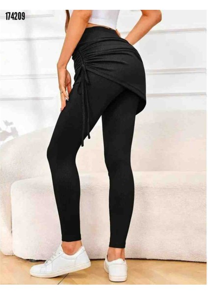 Kadın Yüksek Bel Yandan Büzgülü Alttan Uzun Kaşkorse Tayt Etek, Kırmızı Gül Figürlü Kolye Hediye fiyatları