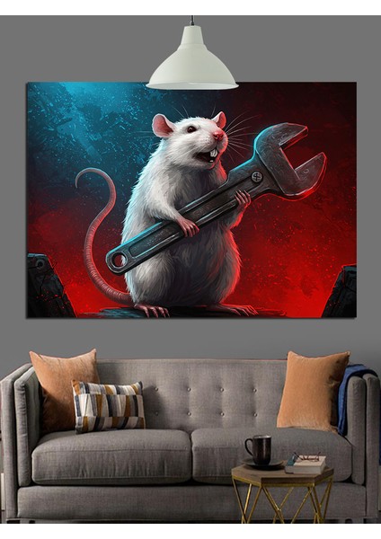 Ingiliz Anajtarı ve Tamirci Fare Dekoratif Kanvas - Mdf Ahşap Tablo