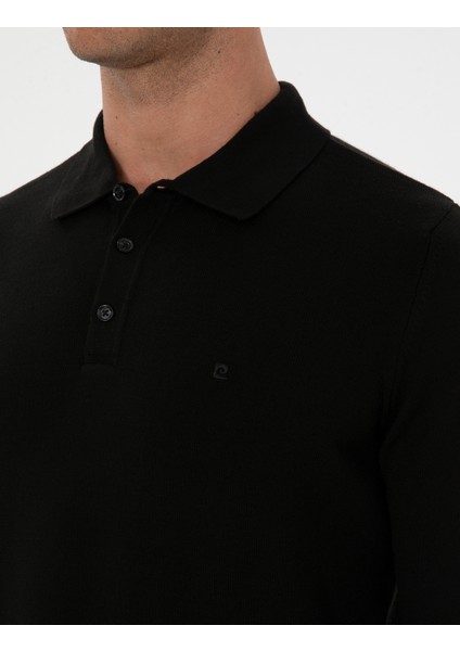 Erkek Siyah Slim Fit Polo Yaka Basic Triko Kazak 50315405-VR046