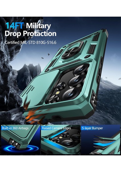 Samsung Galaxy S24 Ultra Uyumlu Ekran Koruyucu Kılıf Sürgülü Yüzüklü Standlı Darbe Emici Tank Kapak fırsatları