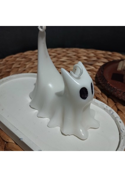 Cadılar Bayramı Beyaz Renk Hayalet Kedi Figürü Mum fiyatları
