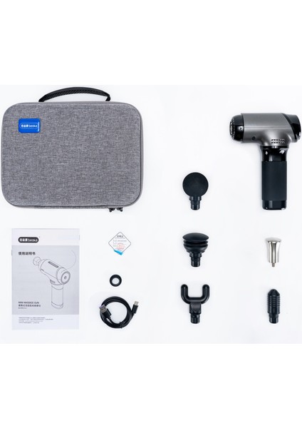 Siyah Beoka Şarjlı 5 Başlıklı 5 Kademeli Titreşimli Çantalı Profesyonel Masaj Tabancası Ql-Ti Pro-A