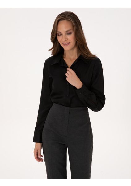 Kadın Siyah Comfort Fit Uzun Kollu Gömlek 50318218-VR046 modelleri