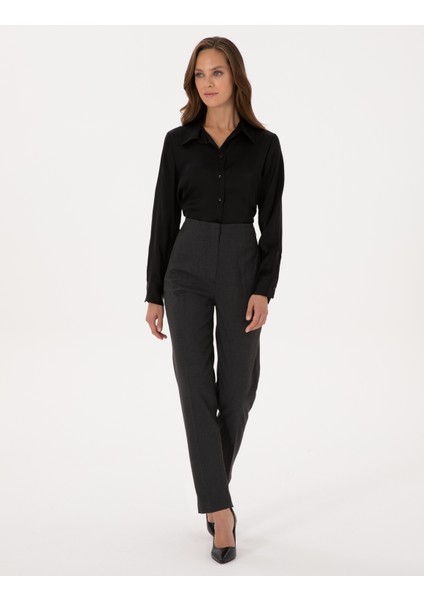 Kadın Siyah Comfort Fit Uzun Kollu Gömlek 50318218-VR046 fırsatları