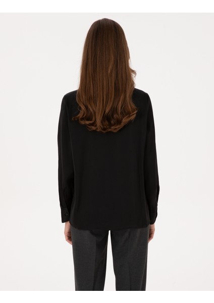 Kadın Siyah Comfort Fit Uzun Kollu Gömlek 50318218-VR046 indirimleri
