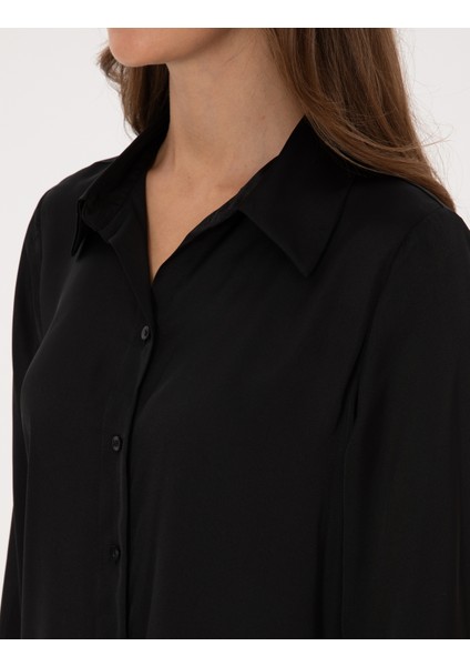 Kadın Siyah Comfort Fit Uzun Kollu Gömlek 50318218-VR046