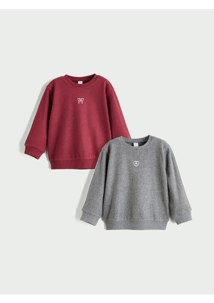 Yeni Sezon Bisiklet Yaka Kız Çocuk Sweatshirt 2'li