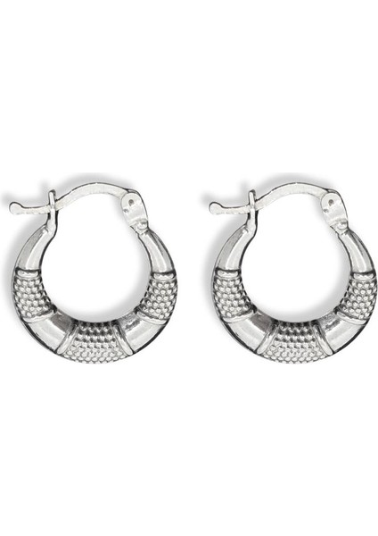 Croissant Desenli Yarım Ay Gümüş Kadın Halka Küpe 1.5x1.5cm