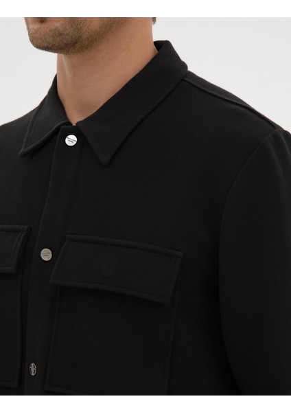 Erkek Siyah Regular Fit Örme Gömlek 50313723-VR046