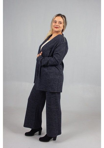 Pamuklu Yün Viskon Büyük Beden Pantolon Hırka Takım Lacivert fiyatları