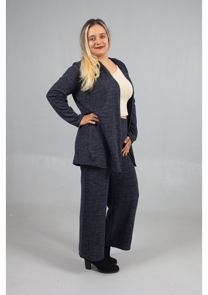 Pamuklu Yün Viskon Büyük Beden Pantolon Hırka Takım Lacivert modelleri