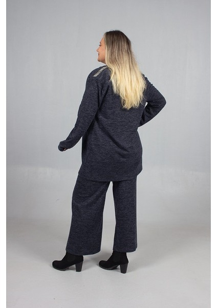 Pamuklu Yün Viskon Büyük Beden Pantolon Hırka Takım Lacivert fırsatları