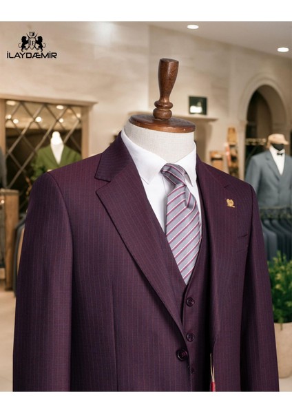 Italyan Kesim Özeltasarım Erkek Blazerçizgili Takım Elbise