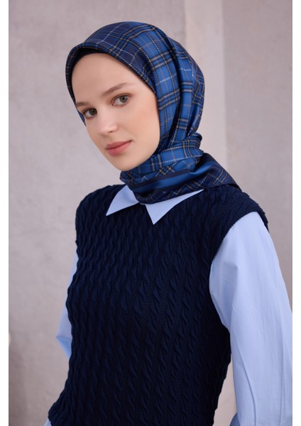 Ekose Desen Ipek Twill Eşarp 4218D01 Lacivert fiyatları