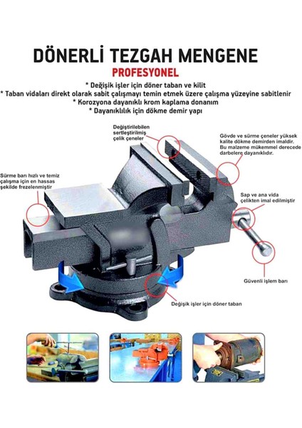 Dönerli 125MM 5" Dövme Çelik Sabit Tezgah Masa Mengenesi