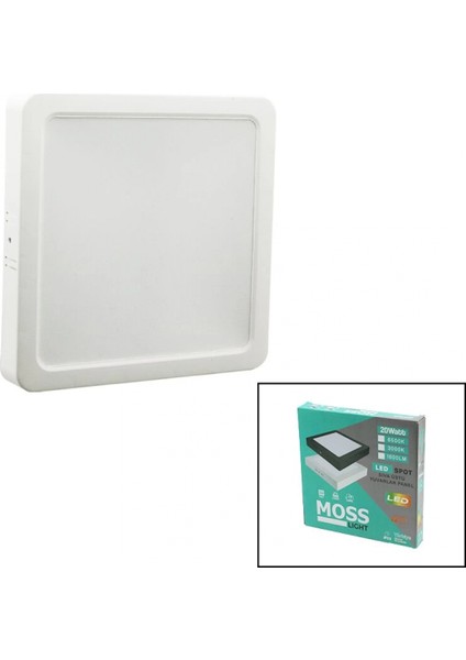 Moss Lıght 20W Kare Beyaz Metal Kasa Sıva Üstü LED Slim Panel 1350LM (4887)