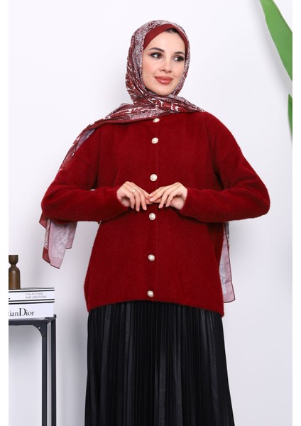 Bordo Bisiklet Yaka Angora Yumoş Hırka