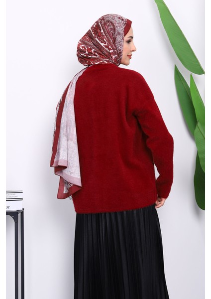 Bordo Bisiklet Yaka Angora Yumoş Hırka fırsatları