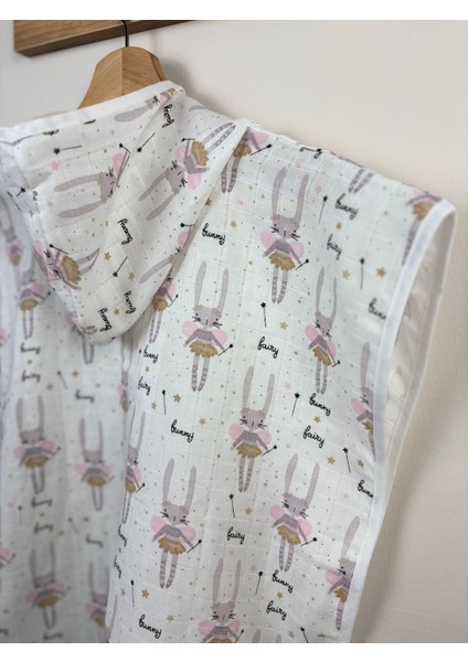 Organik %100 Pamuk Müslin Kapşonlu Panço Plaj Havuz 1 - 5 Yaş Çocuk Bebek Pançosu