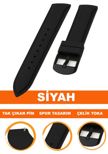 18MM-20MM-22MM-24MM Fossil-Welder-Casio-Seiko-Omega-Armani Saat Uyumlu Silikon Saat Kordonu Kayışı S01A18-08