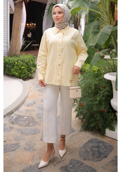 Sarı Taşlı Gabardin Gömlek