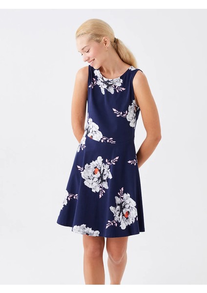 Lcw Vision Mavi Bisiklet Yaka Çiçekli Kadın Elbise