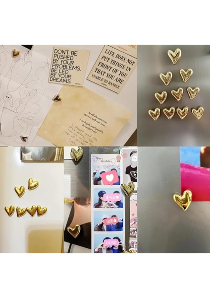 4 Adet Gold Renk Kalp Model Buzdolabı Magneti Mıknatıslı Fotoğraf Tutucu Magnet