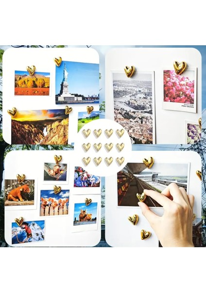4 Adet Gold Renk Kalp Model Buzdolabı Magneti Mıknatıslı Fotoğraf Tutucu Magnet fiyatları