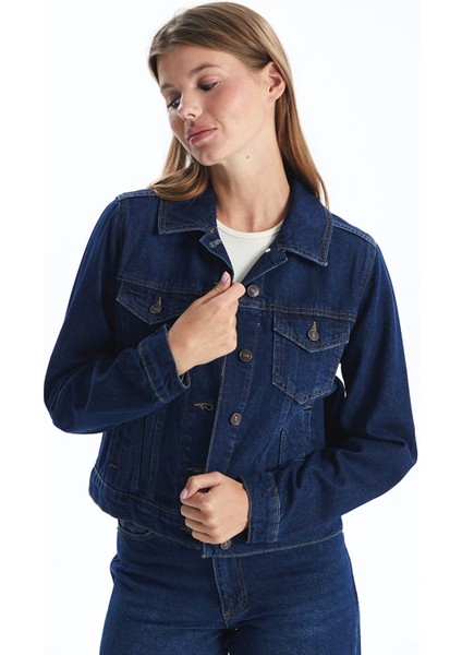 Yeni Sezon Gömlek Yaka Düz Uzun Kolu Kadın Jean Ceket
