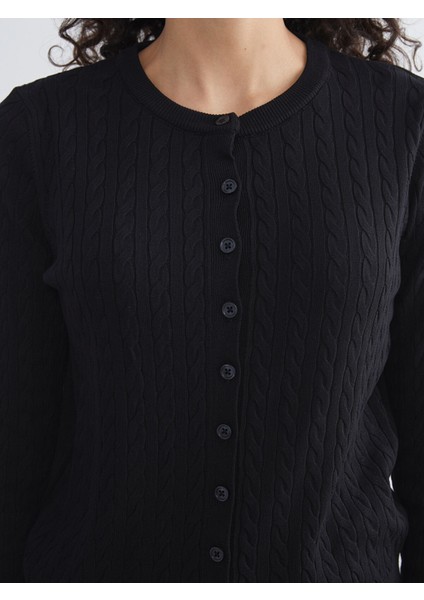 Yeni Sezon Bisiklet Yaka Kendinden Desenli Kadın Triko Hırka modelleri