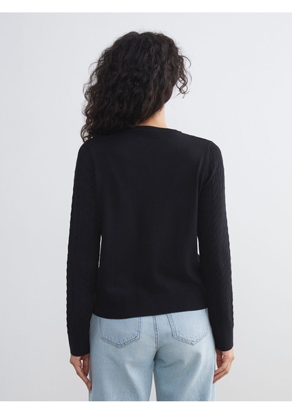 Yeni Sezon Bisiklet Yaka Kendinden Desenli Kadın Triko Hırka fırsatları