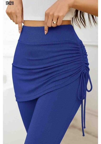 Kadın Yüksek Bel Yandan Büzgülü Alttan Uzun Kaşkorse Tayt Etek, Kırmızı Gül Figürlü Kolye Hediye modelleri