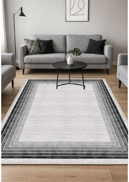 Siyah Gri Dijital Baskı Salon Halısı Kaymaz Tabanlı Yıkanabilir Halı Yolluk