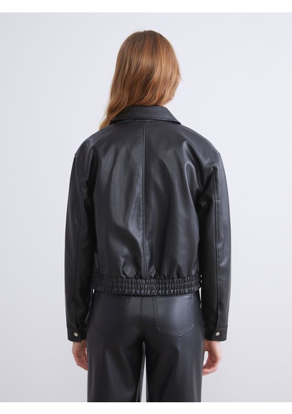 Yeni Sezon Gömlek Yaka Kadın Deri Görünümlü Ceket indirimleri