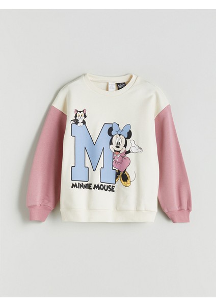 Yeni Sezon Minnie Mouse Baskılı Kız Çocuk Kalın Sweatshirt