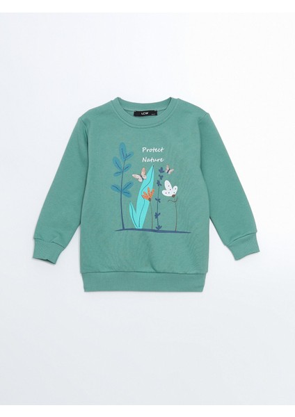 Yeni Sezon Bisiklet Yaka Baskılı Kız Bebek Sweatshirt