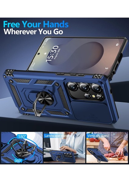 Samsung Galaxy S23 Ultra Uyumlu Ekran Koruyucu Kılıf Sürgülü Yüzüklü Standlı Darbe Emici Tank Kapak modelleri