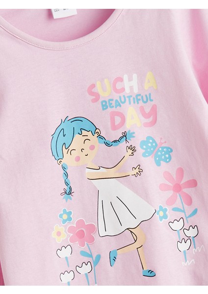 Yeni Sezon Bisiklet Yaka Baskılı Kız Çocuk Pijama Üst modelleri