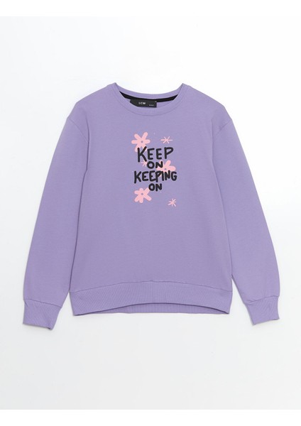 Yeni Sezon Bisiklet Yaka Baskılı Kız Çocuk Sweatshirt